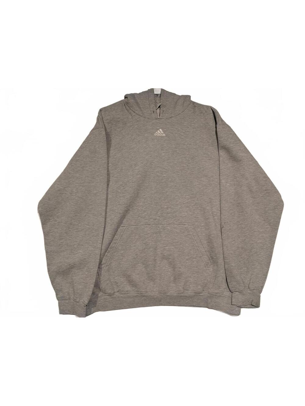 Adidas Gray Pullover Hoodie Sweatshirt Kangaroo Pocket Mens XXL Center Logo